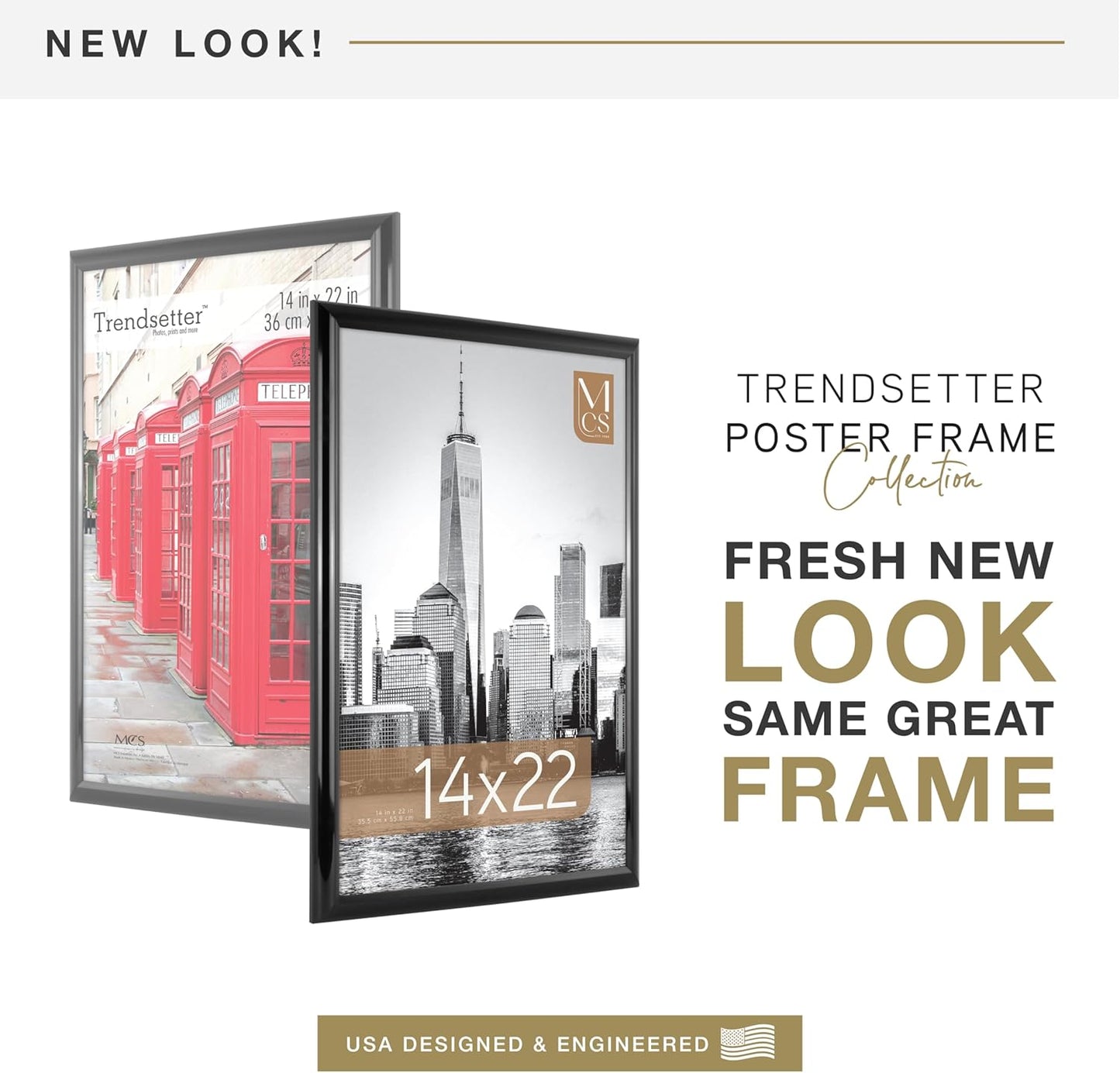 MCS Trendsetter 24x36 Poster Frame Black High-Gloss, Vertical & Horizontal Wall Hanging Large Picture Frame for Photos, Posters & Art Prints (1-Pack)