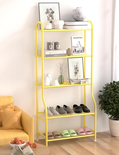 5-Tier Metal Plant Stand - Heavy Duty Indoor Outdoor Flower Shelf for Multiple Pots, 65" Tall Vertical Holder with Adjustable Leveling Feet & Wall-Fixing Kits, Black