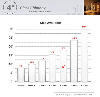 WGVI Hurricane Candle Holder Sleeve, Wide 4", Height 10", Clear Glass Cylinder Candleholder, Chimney Tube, Open Ended Candle Shade, 1 Piece - Colors B