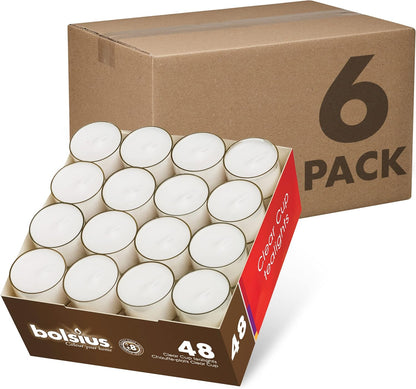 BOLSIUS 48 Unscented Tea Lights in Clear Cups - 8 Burn Hours - Premium European Quality - Consistent Smokeless Flame - 100% Cotton Wick - Dinner, Wedding, Party, Spa, Church, & Home Décor Tealights