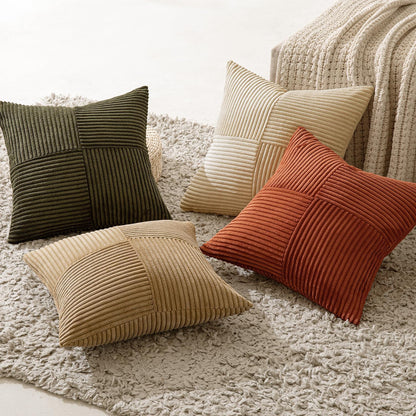 MIULEE Teal Orange Decorative Throw Pillow Covers 18x18 Inch Set of 4 Boho Corduroy Striped Cushion Cases Modern Farmhouse Patchwork Pillow Cases for Couch Sofa Bedroom Home Decor