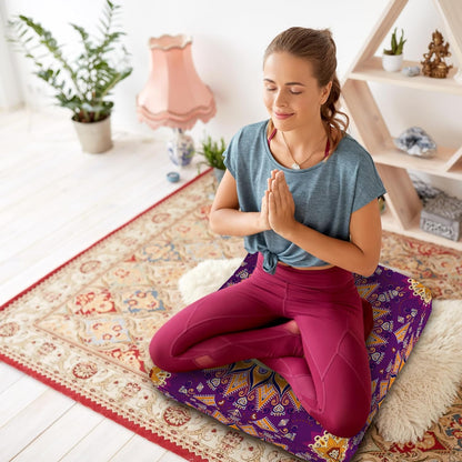 Mandala Meditation Cushion, Boho Meditation Mat, Meditation Pillows for Sitting on Floor, Cushions for Sitting in Home and Outdoor, Square Floor Pillow Cushion Seating for Yoga Accessories 22'' X 22''