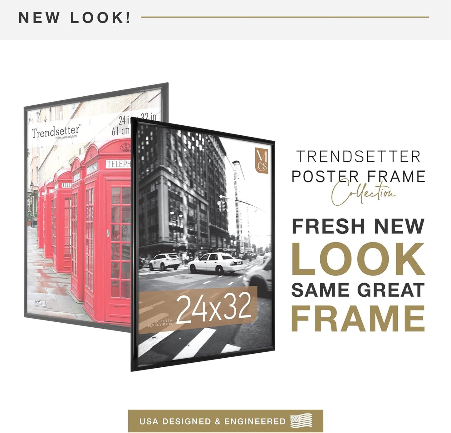 MCS Trendsetter 24x36 Poster Frame Black High-Gloss, Vertical & Horizontal Wall Hanging Large Picture Frame for Photos, Posters & Art Prints (1-Pack)