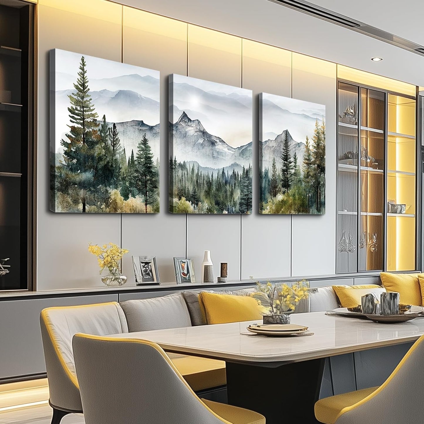MHARTK66 Wall Art for Living Room Modern Wall Decor for Bedroom Office Decor Abstract Mountain Forest Landscapes Ink Painting 3 Piece Framed Canvas Art Prints Ready to Hang Wall Pictures Home Decor