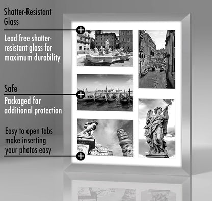 Americanflat 4x6 Collage Picture Frame with Shatter-Resistant Glass - Fits Five 4x6 Photos or Use as One 11x14 Picture Frame - Signature Collection - Collage Frames for Wall Display - Black