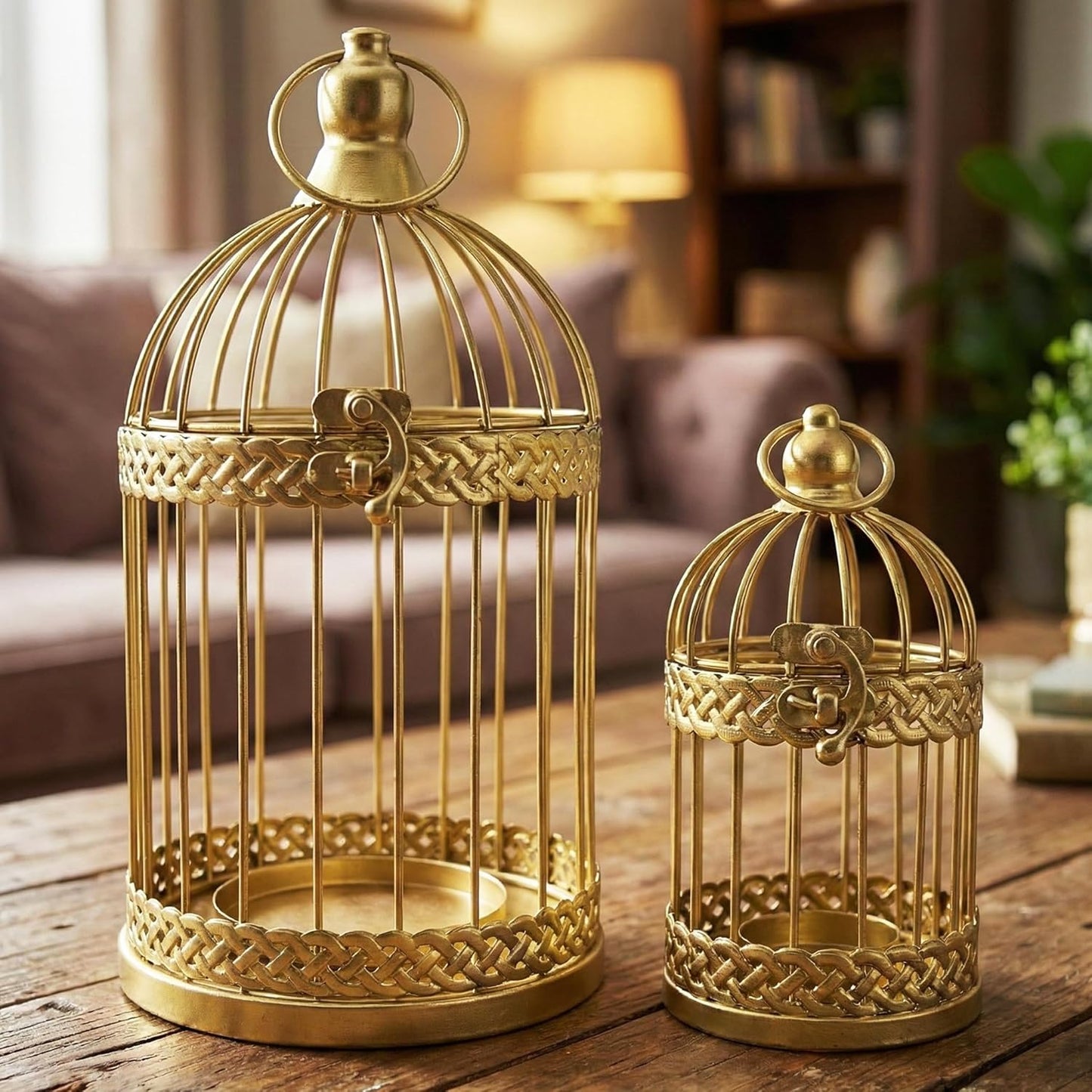 Vela Lanterns Bird Cage Decor Candle Holder Lantern Decorative Wedding Table Centerpiece Decorations, White, Small, Set of 4