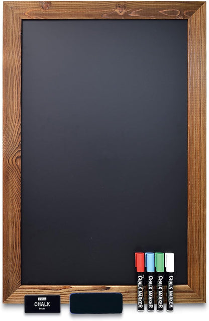 Better Office Products Magnetic Chalkboard, 20x30 Rustic Wood Frame Chalkboard Sign, Wall Mount Vertical/Horizontal, Includes Chalk Markers, Eraser, Chalk Board Easel Sign for Home Business Decor