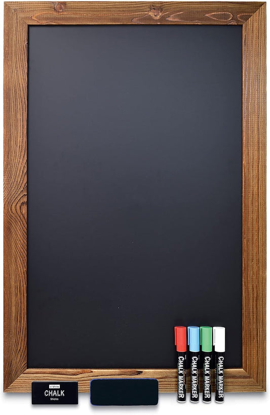 Better Office Products Magnetic Chalkboard, 20x30 Rustic Wood Frame Chalkboard Sign, Wall Mount Vertical/Horizontal, Includes Chalk Markers, Eraser, Chalk Board Easel Sign for Home Business Decor