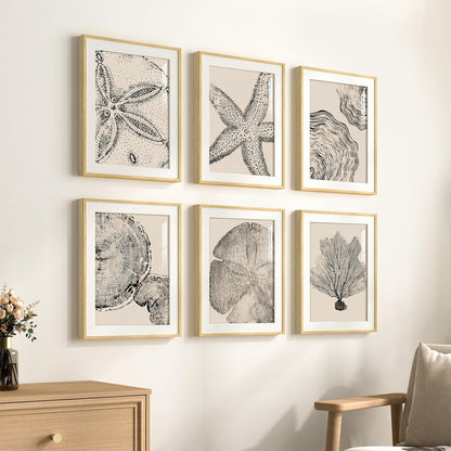 Framed Boho Black and White Brown Modern Abstract Wall Art for Living Room, Set of 6 Bohemian Wall Hanging Artwork, Minimalist Sun Geometric Pictures for Bedroom Office Bathroom Wall Decor 11x14 Inch