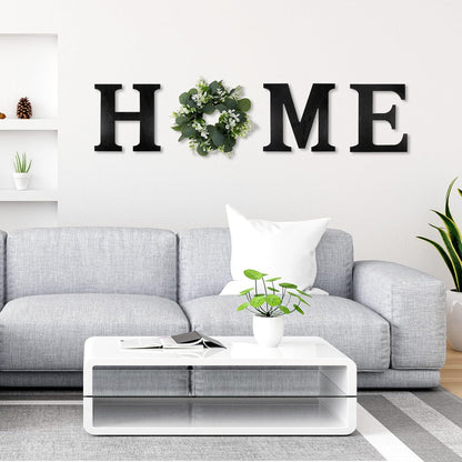 Wood Home Sign with Artificial Eucalyptus Wreath for O, Farmhouse Wall Home Sign Rustic Wooden Hanging Letters Decorative Wall Art Decor for Living Room Kitchen Housewarming Couple Gifts