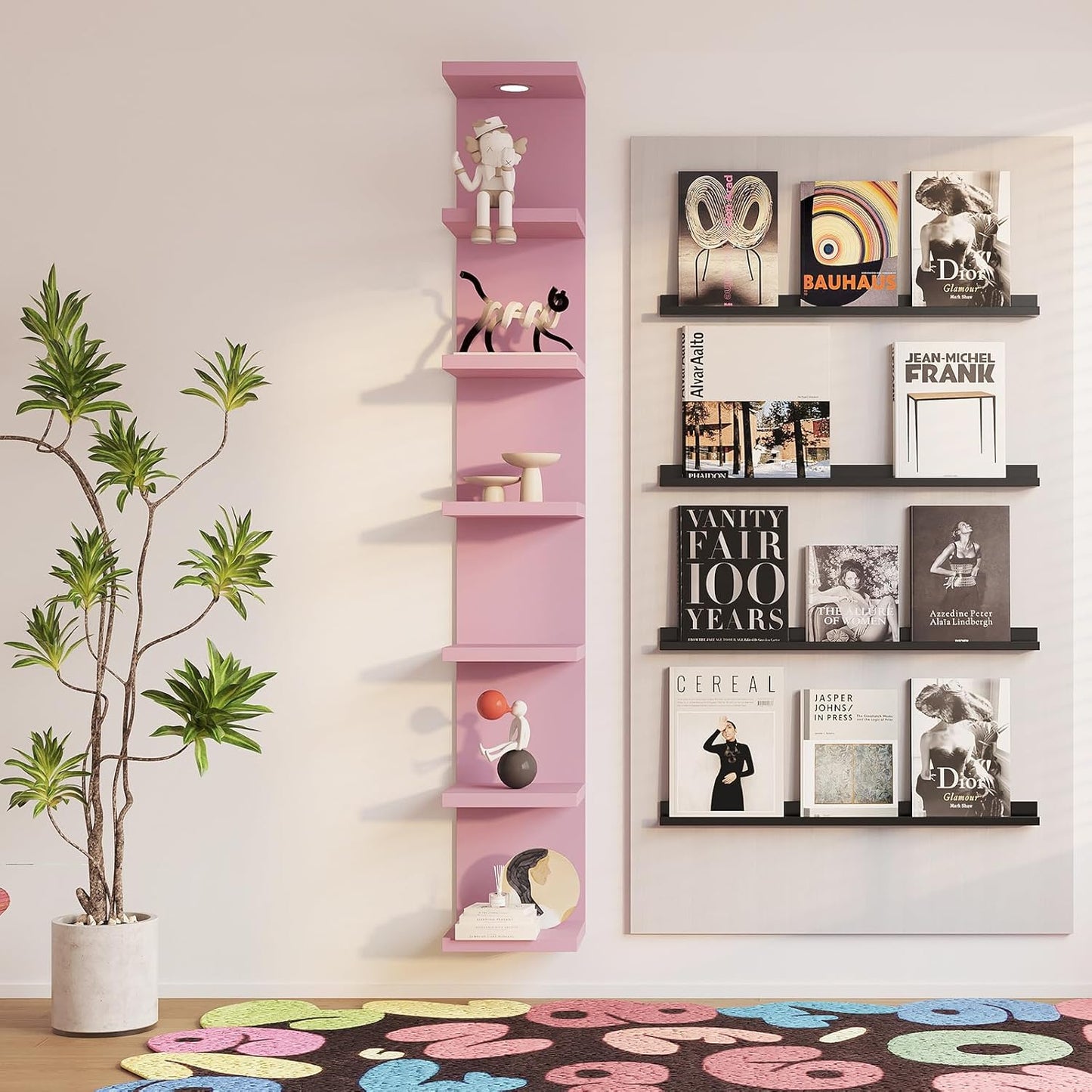 LitaEther Versatile 7 Tier Wall Shelf Unit,White Lack Wall Shelf,Display Floating Shelf with LED Remote Control Light