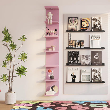 LitaEther Versatile 7 Tier Wall Shelf Unit,White Lack Wall Shelf,Display Floating Shelf with LED Remote Control Light
