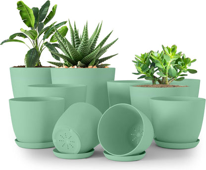 Utopia Home Plant Pots Indoor with Drainage Holes – Set of 5 White Plastic Flower Pots (7/6.6/6/5.3/4.8 Inch) – Modern Planters for Indoor Plants, Room & Office Décor, Great Stocking Stuffers