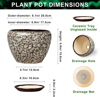 6 Inch Plant Pot - Ceramic Pots for Plants with Drainage Hole and Saucer, Round Succulent Planter Indoor Outdoor, Modern Flower Pot for Snake Plants, Home Decor, Gifts for Plant Lover, Blue