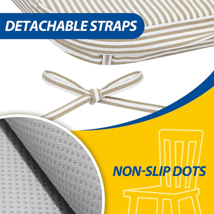 AAAAAcessories D-Shaped Chair Cushions, 2" Thick Dining Chair Pads with Ties and Removable, Machine-Washable Cover, 17" x 16", Set of 4, Oatmeal Beige - Colors B