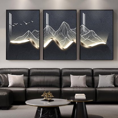 Framed Modern Luxury Gold Wall Art, Set of 3 Piece Contemporary Paintings Artwork for Walls, Golden Prints Pictures with Gold Frame, Wall Decor for Living Room, Hallway, Bedroom, Office 16x24 Inch