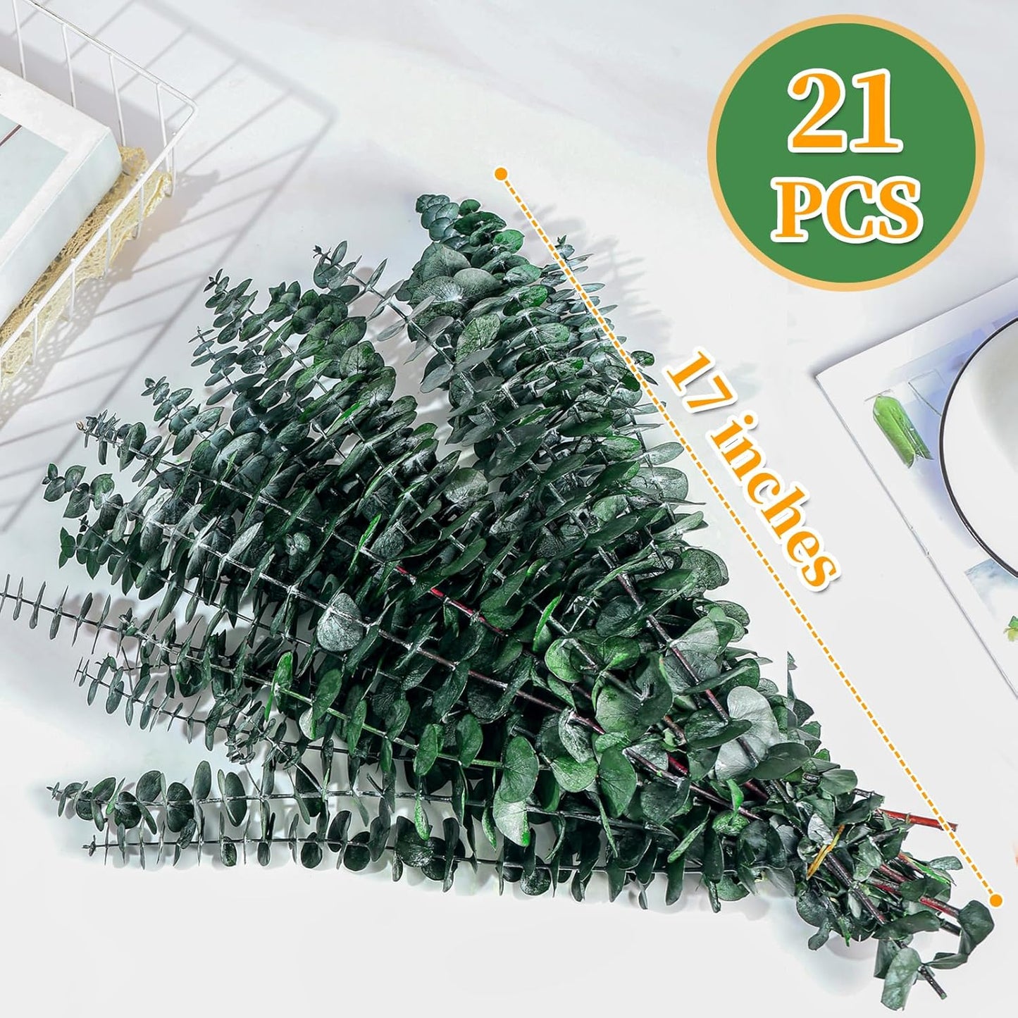 Eslibin 21 Pcs Real Dried Eucalyptus Stems, 17" Natural Fresh Eucalyptus Branches for Shower, Greenery Leaves for Vase Filler, Fragrance, Fresh Silk Dry Live Plants Decor