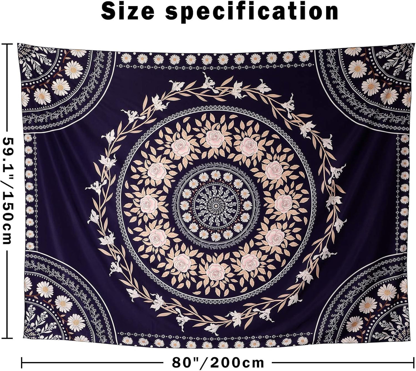 Wall Tapestry for Bedroom Aesthetic Pink Mandala Wall Hanging Large Boho Trippy Tapestries Bohemian Art Tapistry Hippie Floral Tapastry Decor For Bedroom Ceiling Living Room Dorm (60ʺ × 60ʺ)