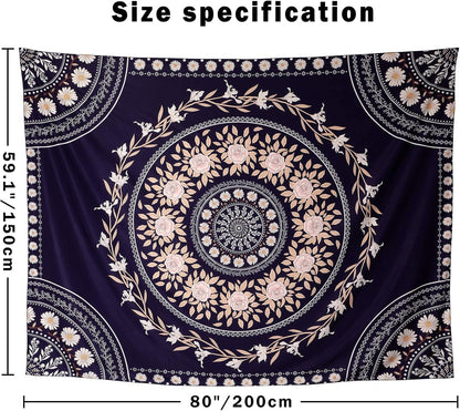 Wall Tapestry for Bedroom Aesthetic Pink Mandala Wall Hanging Large Boho Trippy Tapestries Bohemian Art Tapistry Hippie Floral Tapastry Decor For Bedroom Ceiling Living Room Dorm (60ʺ × 60ʺ)