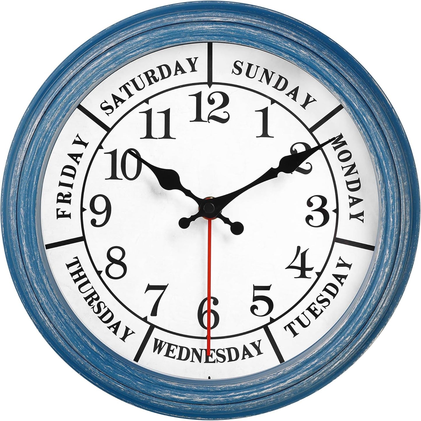 JENLYSTIME 12 Inch Indoor/Outdoor Retro Waterproof Wall Clock with Thermometer Silent Round Quartz Battery Operated Easy to Read Decorative for Kitchen Patio,Bathroom,Deck,Porch,Pool(Blue)