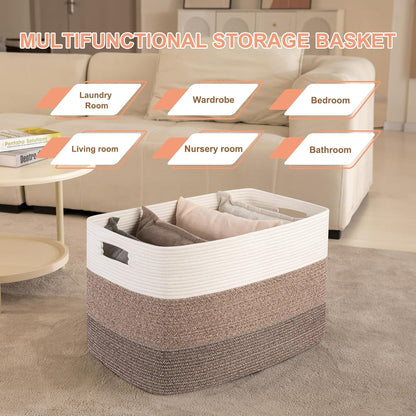 OIAHOMY Large Blanket Basket, 22”x17”x12” Rectangle Woven Baskets, Nursery Blanket Storage Living Room, Toy Storage With Handle, Large Baskets for Organizing-Gradient Yellow