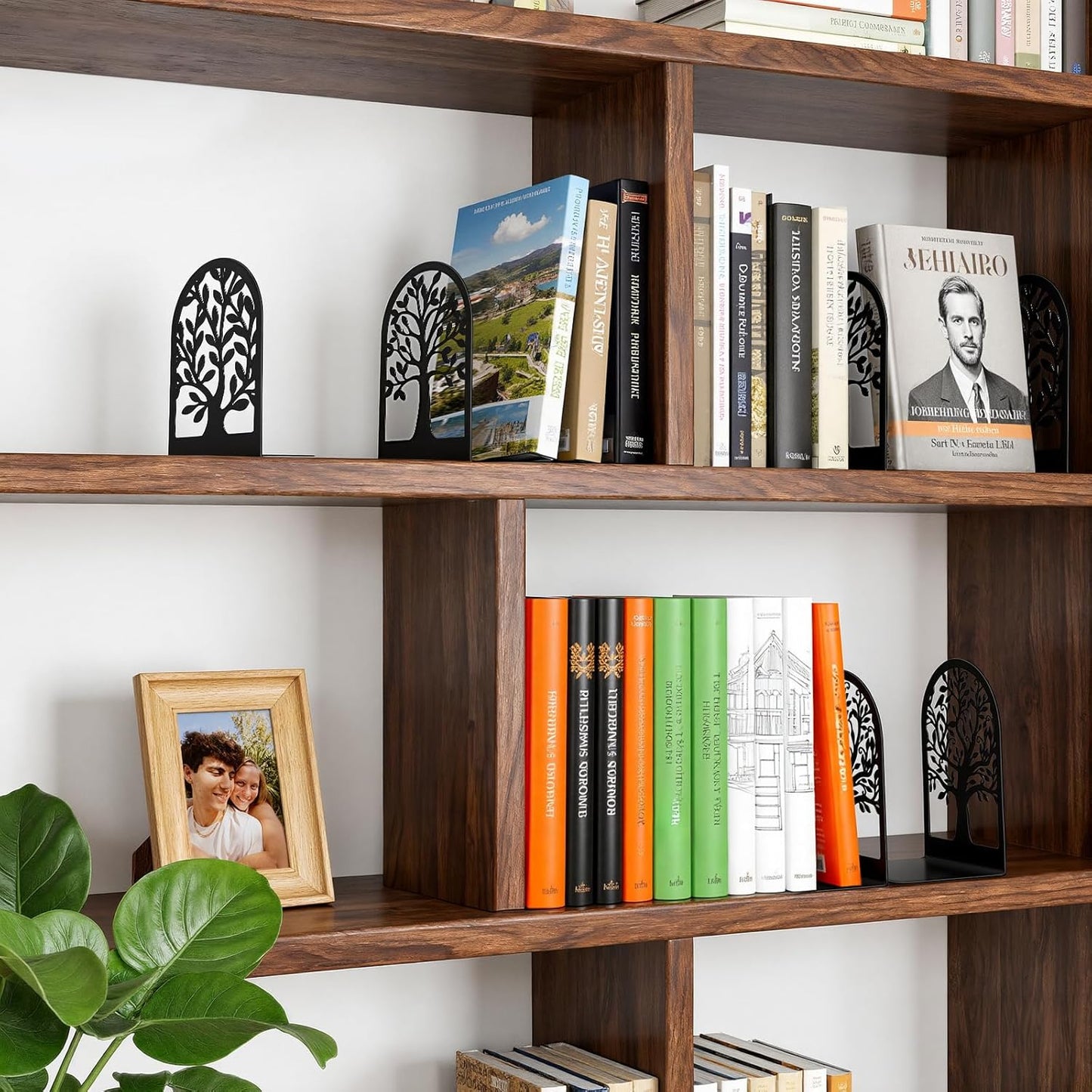 HappyHapi Decorative Bookends for Shelves, 7 Pair Metal Book Ends for Heavy Books, Black Book Stopper for Home Office Library, 6.9" x 4.7" x 3.5"（14 Pcs）