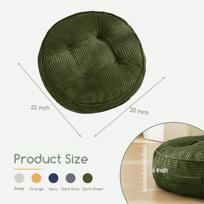 HIGOGOGO 6" Extra Thick Floor Pillow Cushion for Adults, Meditation Cushion Pillow, Large Square Floor Sitting, Tufted Corduroy Cover, for Tatami Living Room or Yoga, 22x22 Inch, 2Pack, Dark Grey