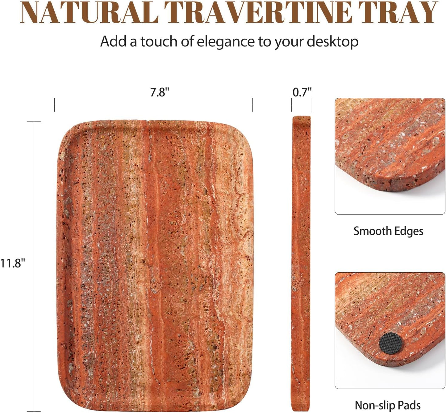 Koville Romano Travertine Tray, 12"x8" Natural Stone Vanity Tray for Countertop Bathroom Kitchen Dresser, Decorative Marble Catchall Trays for Perfume Jewelry, Rectangular Serving Tray(Beige)