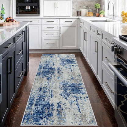 8x10 Area Rugs for Living Room Rug Washable: Abstract Large Rug for Dining Room Bedroom Carpet Non Slip 8 by 10 Indoor Modern Nursery Home Office Blue Grey