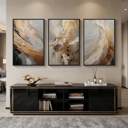Large Framed Neutral Abstract Wall Art for Living Room, 3 Piece Modern Canvas Prints Paintings Artwork for Walls, Black and Beige Pictures for Living Room Hallway Stair Office Wall Decor 24x36 Inch