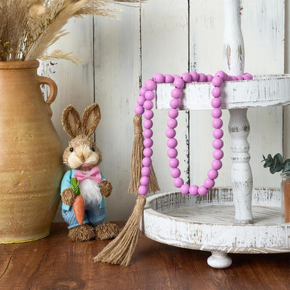 OMISHE 59in Wood Bead Garland with Tassels, Decorative Beads, Farmhouse Wooden Beads Garland for Wall Hanging Home Festival Decor, Aqua, Teal