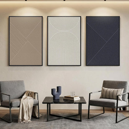 Large Framed Neutral Abstract Wall Art for Living Room, 3 Piece Modern Canvas Prints Paintings Artwork for Walls, Black and Beige Pictures for Living Room Hallway Stair Office Wall Decor 24x36 Inch