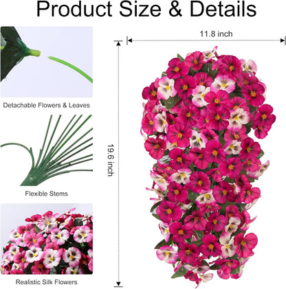 HyeFlora Artificial Flowers for Outdoors, 2pcs Faux Silk Pansies Flowers UV Resistant Fake Hanging Flower Plants for Outside Planters Porch Yard Patio Window Box (Mix Purple)