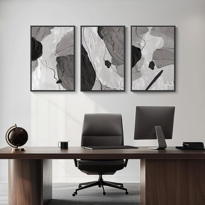 Large Framed Black and White Abstract Wall Art for Living Room, 3 Piece Big Modern Canvas Prints Paintings Artwork for Walls, Minimalist Abstract Art Pictures for Hallway, Office Wall Decor 24x36 In