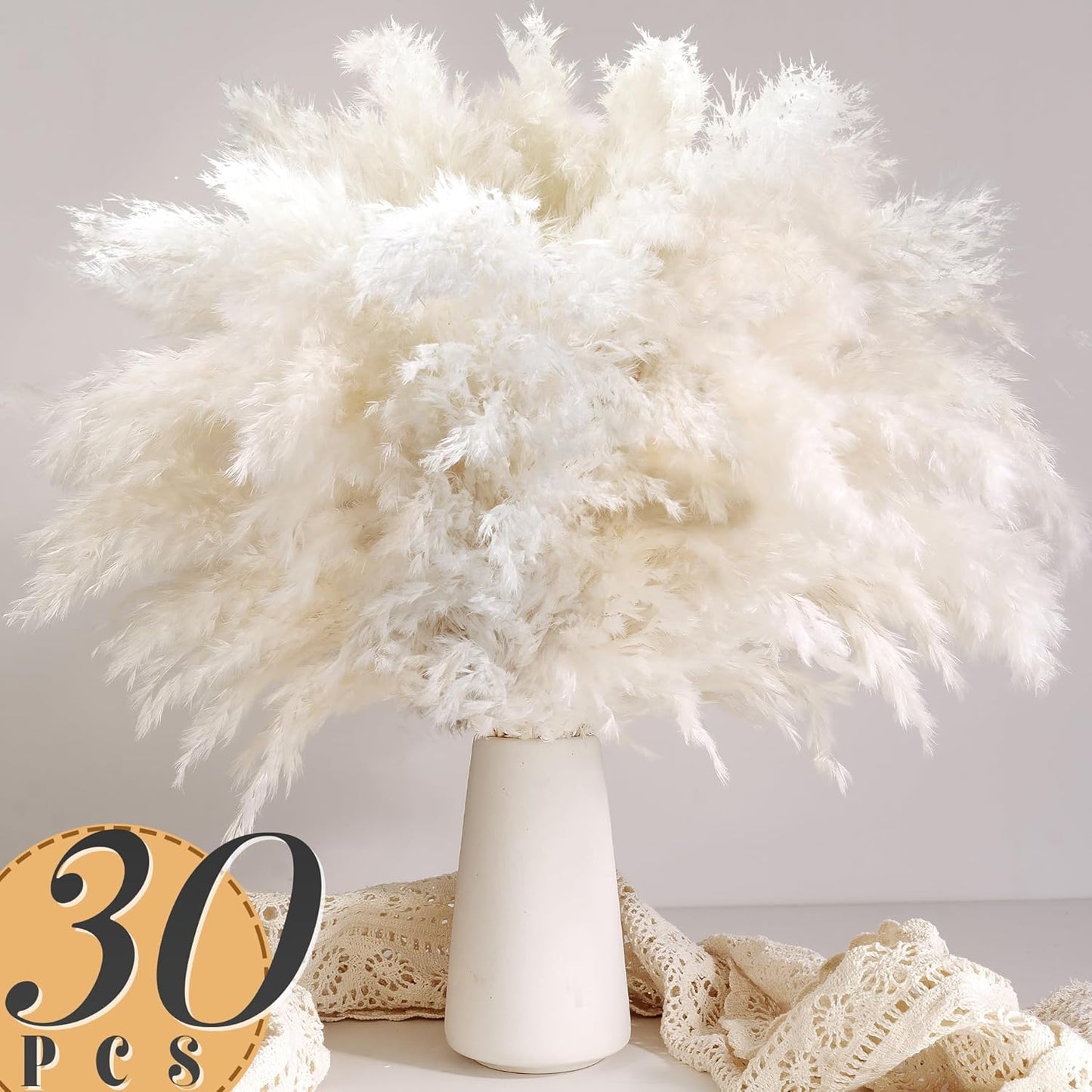 60 PCS Boho Decor, Fluffy Pompas Grass, Natural Dry Pampas Grass Small, Short Pampass Bulk for Boho Room Decor, Coffee Table Decor (17 inch )