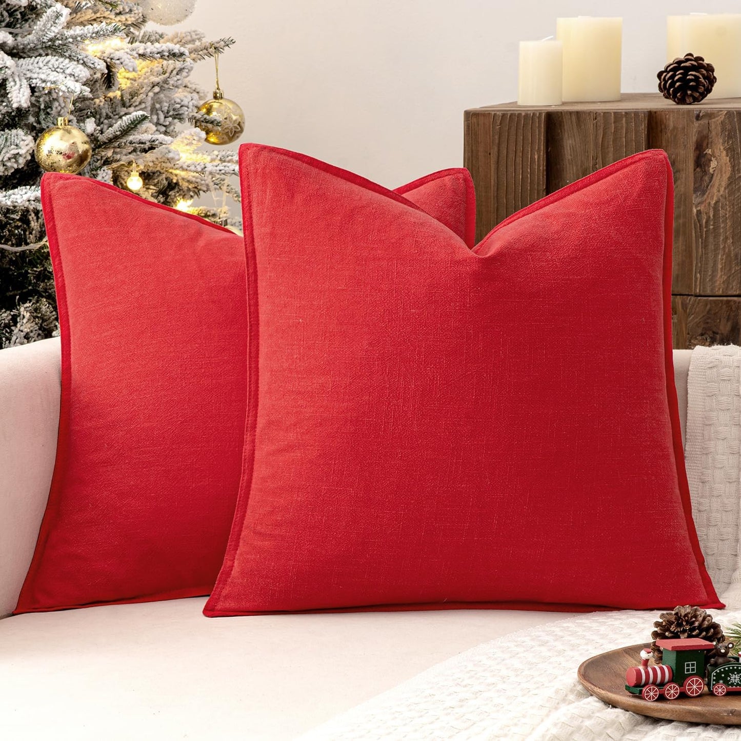 MIULEE Decorative Linen Euro Sham Pillow Covers 26x26 Cream White Boho Farmhouse Neutral Couch Throw Pillows for Bed Pack of 2 Accent Modern Pillowcase Sofa Livingroom Home Decor