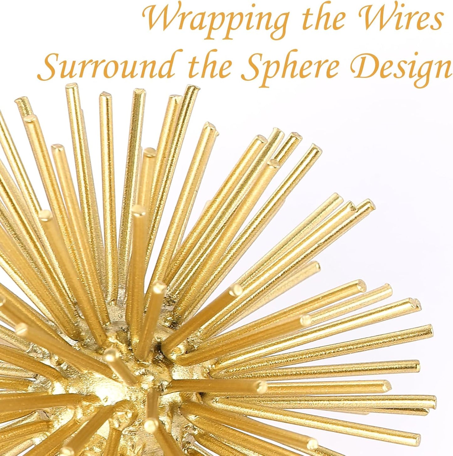 Metal Decorative Starburst Ball, 6 Inch Gold Sphere Decor, Spiky Star Burst Tabletop Sculpture, Mid-Century Modern Metal Spike Ball for Home, Living Room, Office & Shelf Decor