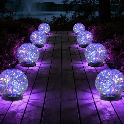 JKIMK Solar Globe Lights Outdoor Waterproof - Cracked Glass Ball Lights for Garden, Patio, Yard, Lawn and Backyard Decor - Solar Orbs for Outside Decorations