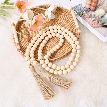 OMISHE 59in Wood Bead Garland with Tassels, Decorative Beads, Farmhouse Wooden Beads Garland for Wall Hanging Home Festival Decor, Aqua, Teal
