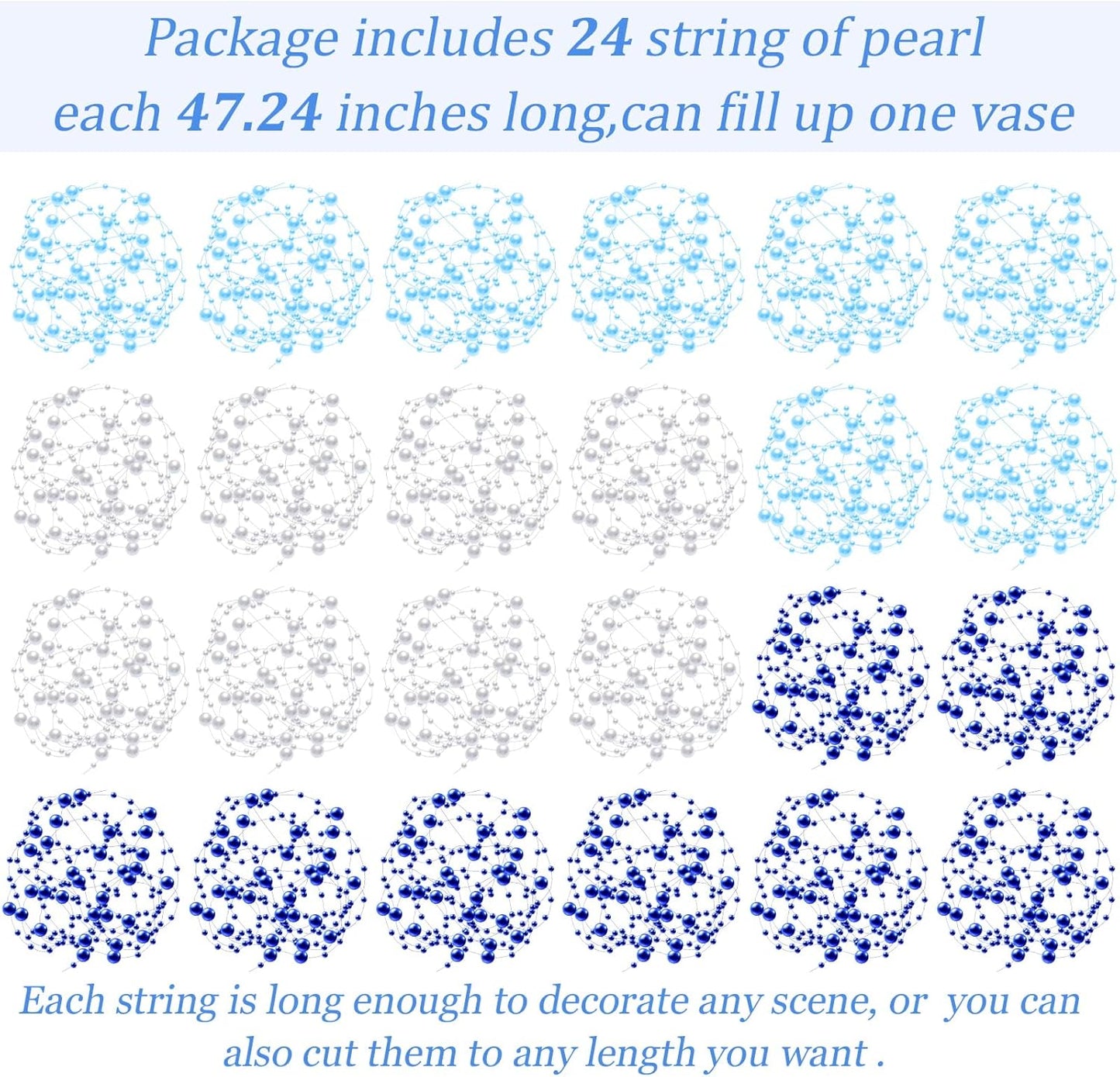 Tondiamo 24 Pcs Artificial Pearl String for Floating Candle Faux Pearls Beads String Garland Centerpiece Decoration for Vases Filler Wedding Spring Holiday Party Decor(Gold)