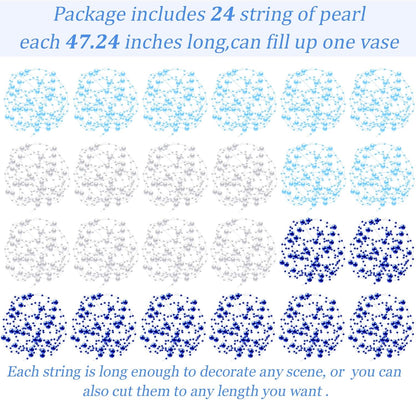 Tondiamo 24 Pcs Artificial Pearl String for Floating Candle Faux Pearls Beads String Garland Centerpiece Decoration for Vases Filler Wedding Spring Holiday Party Decor(Gold)
