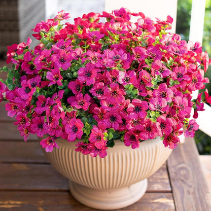 HyeFlora Artificial Flowers for Outdoor Indoor Garden Home Decoration, Faux Flower Daisy with Eucalyptus Leaves Fake Plants Greenery Boxwood Porch Patio, 12 Bundles (Mix Pink Red Purple Yellow)