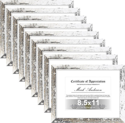 Vittanly 8x10 Picture Frames Set of 9, Shatter Resistant Plexiglass, Display 5x7 Pictures with Mat or 8x10 without Mat, Photo Frames for Wall or Tabletop, Engineered Wood, Black - Colors A