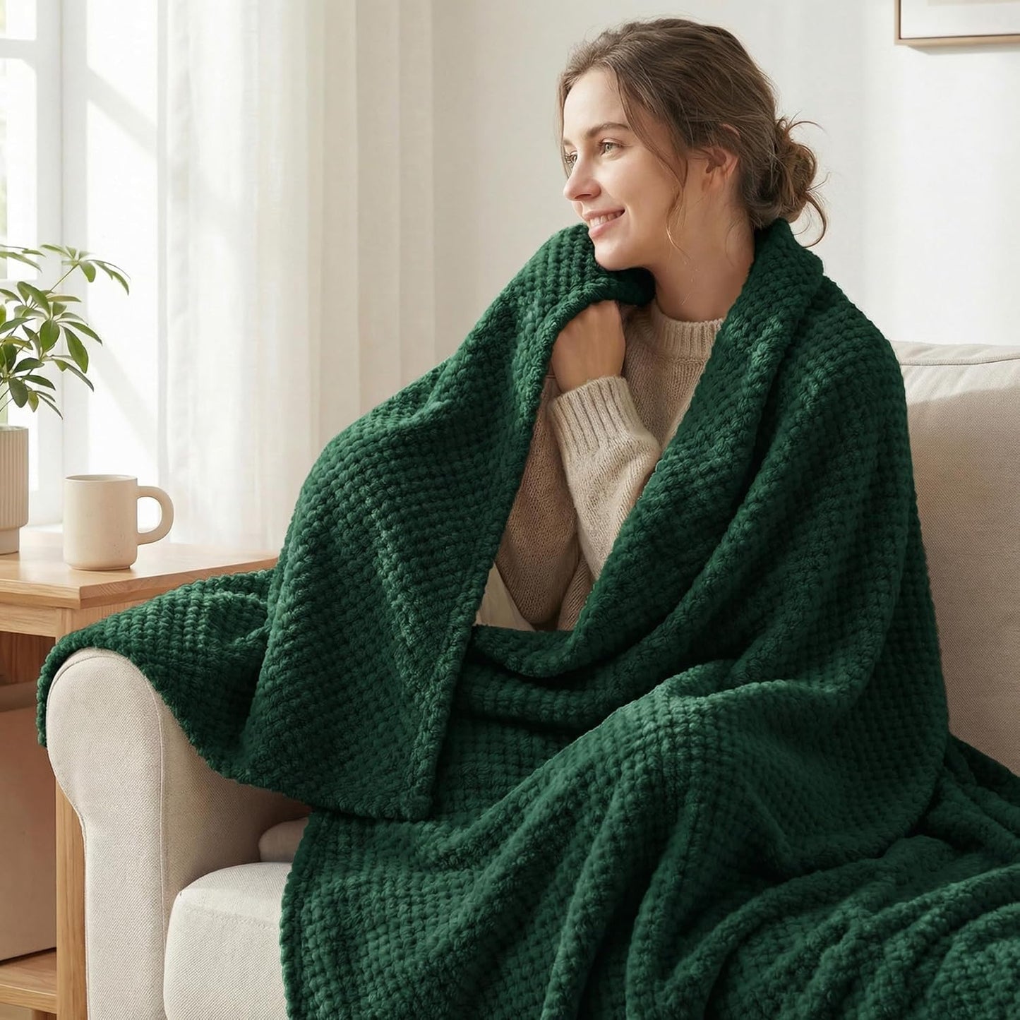 Exclusivo Mezcla Fleece Throw Blanket Extra Large, Super Soft and Warm Blankets for Couch, Sofa and Bed Waffle Textured, Cozy, Fuzzy and Lightweight (Slate Blue, 50x70 Inches)