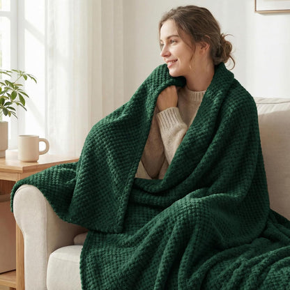 Exclusivo Mezcla Fleece Throw Blanket Extra Large, Super Soft and Warm Blankets for Couch, Sofa and Bed Waffle Textured, Cozy, Fuzzy and Lightweight (Slate Blue, 50x70 Inches)