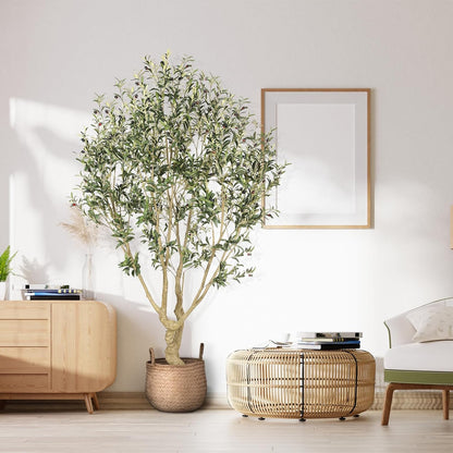 Realead Artificial Olive Tree 8ft - Large Faux Olive Tree with Realistic Leaves and Olives - Full and Grand Design Fake Olive Tree with Sturdy Base for Indoor Outdoor Office Decor