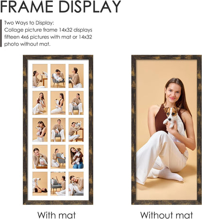 DUENPY 14x26 Collage Picture Frame 4x6 Collage Picture Frame Displays Twelve 4x6 inch Photos Available Horizontal Wall Mounting Display and Vertical Black - Colors A