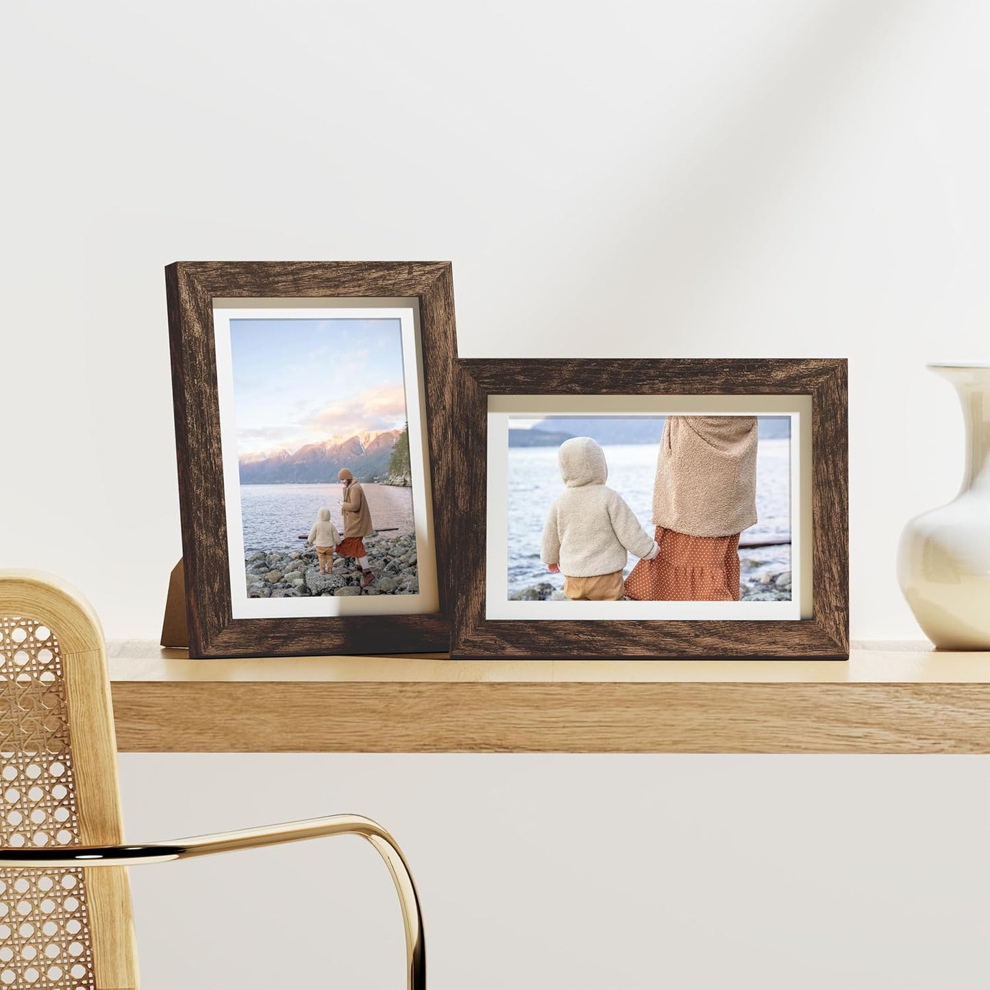 Vittanly 8x10 Picture Frames Set of 9, Shatter Resistant Plexiglass, Display 5x7 Pictures with Mat or 8x10 without Mat, Photo Frames for Wall or Tabletop, Engineered Wood, Black - Colors A