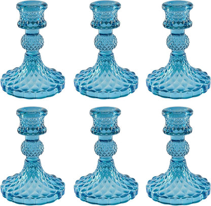 Glass Candlestick Holder,Striped Taper Candle Holders,Set of 6 Candle Stand for Table Centerpieces, Home Decor,Weddings,Festival and Parties (Clear Stripe Pattern)
