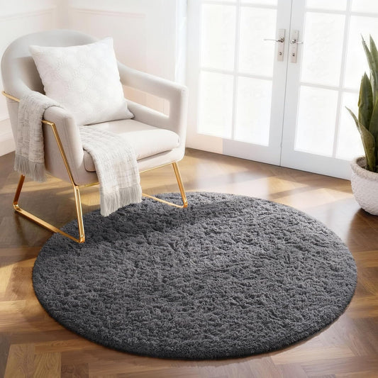 Ophanie Round Rugs 5Ft Ivory Circle Area Rug, Nursery Room Decor, Christmas Aesthetic Bedroom Home Circular Carpet 5 Foot, Fluffy Fuzzy Shag Plush Cream Living Room Rugs for Kids Boys Girls Teen Baby